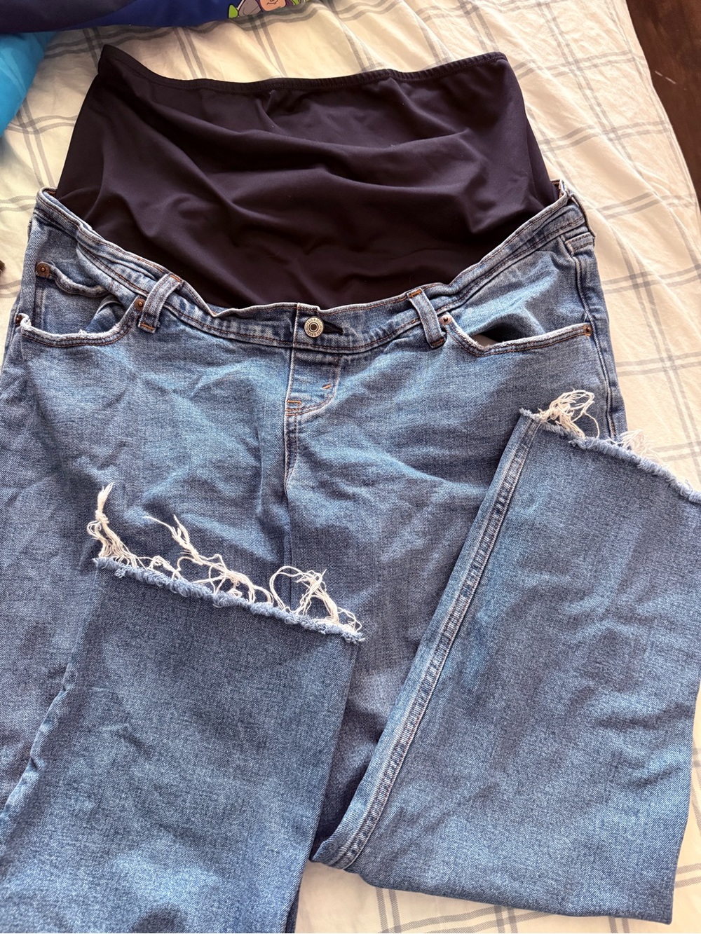 Abercrombie & Fitch Black Panel Distressed Blue Maternity Jeans